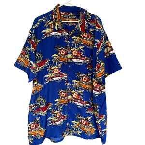 Box Office Island Men Hawaiian Shirt 3X Button Up Tropical Cars Floral Luau Camp